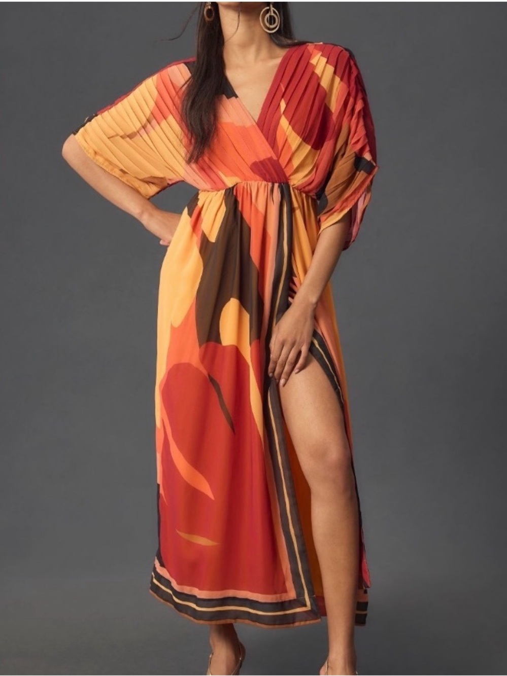 FARM Rio Rust Orange and Gold Shirred Bodice Maxi Dress Size Medium NEW With Tag